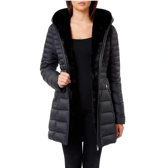 PAJAR CANADA cece black faux fur lined hood zip up long down feather jacket - Picture 13 of 13